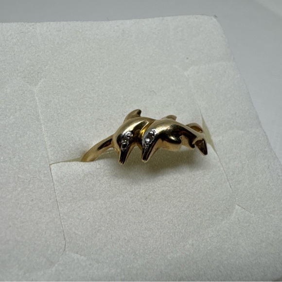 Vintage 10k Yellow Gold Dolphin Ring Size 8.75 Diamond Eyes Ocean Beach - Picture 12 of 12